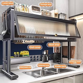 3-Tier Over-the-Sink Dish Drainer Rack with Cover Space-Saving Kitchen Organizer
