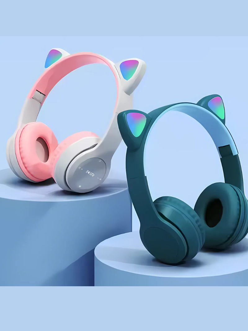 Cute Cat Ear Wireless Bluetooth Headphones β Foldable & Stylish