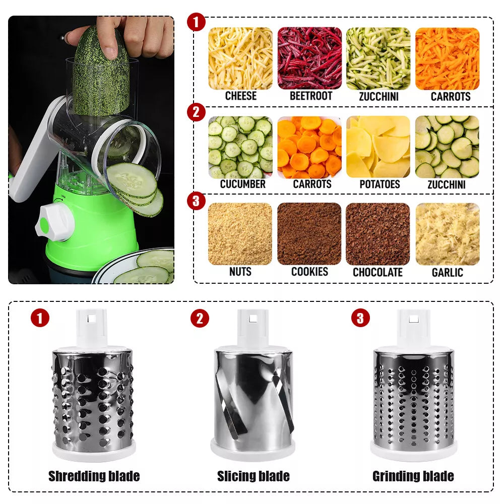 3 in 1 Vegetable Chopper - Drum Style Cutter, Slicer & Chopper