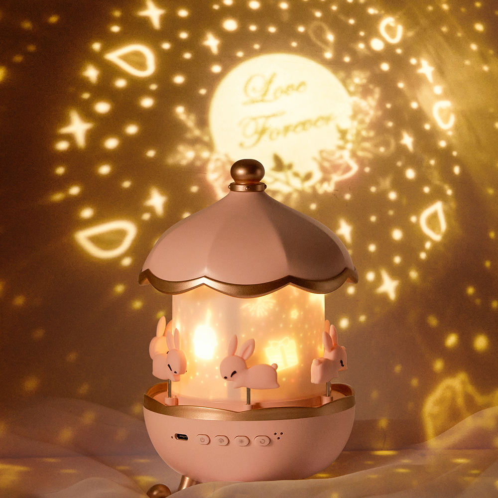 Bunny’s Carousel Night Light Projector for Kids Room,Rabbits 6 Film,Baby Night Light Projector,USB Cable,360 Rotating