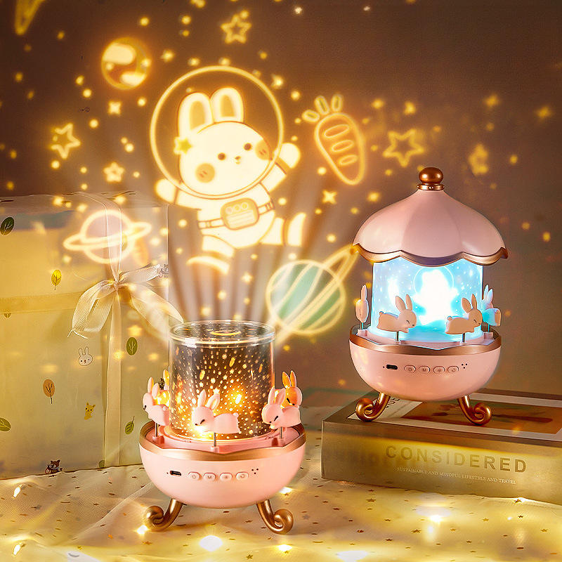 Bunny’s Carousel Night Light Projector for Kids Room,Rabbits 6 Film,Baby Night Light Projector,USB Cable,360 Rotating