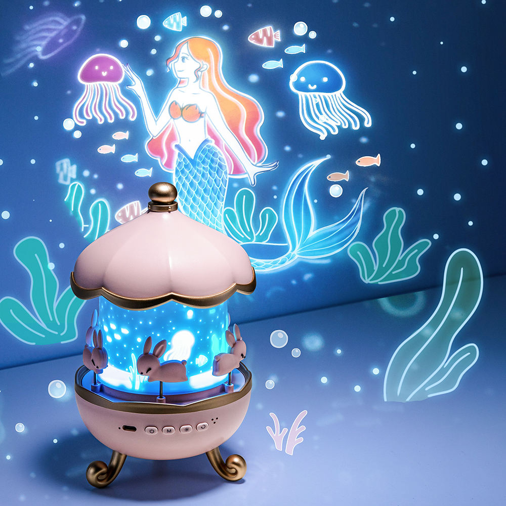 Bunny’s Carousel Night Light Projector for Kids Room,Rabbits 6 Film,Baby Night Light Projector,USB Cable,360 Rotating