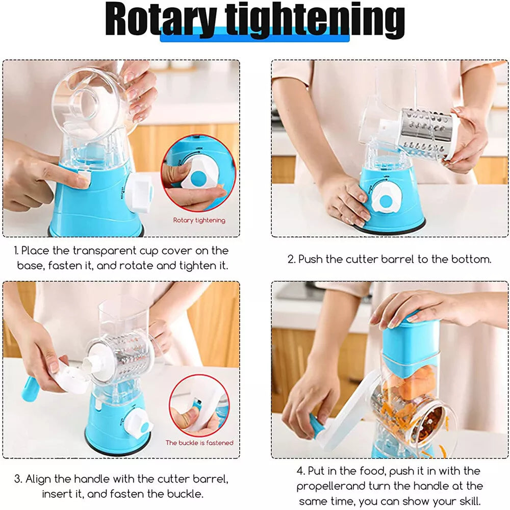 3 in 1 Vegetable Chopper - Drum Style Cutter, Slicer & Chopper