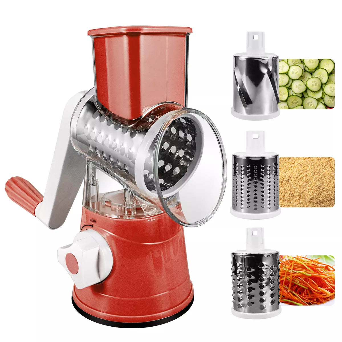 3 in 1 Vegetable Chopper - Drum Style Cutter, Slicer & Chopper