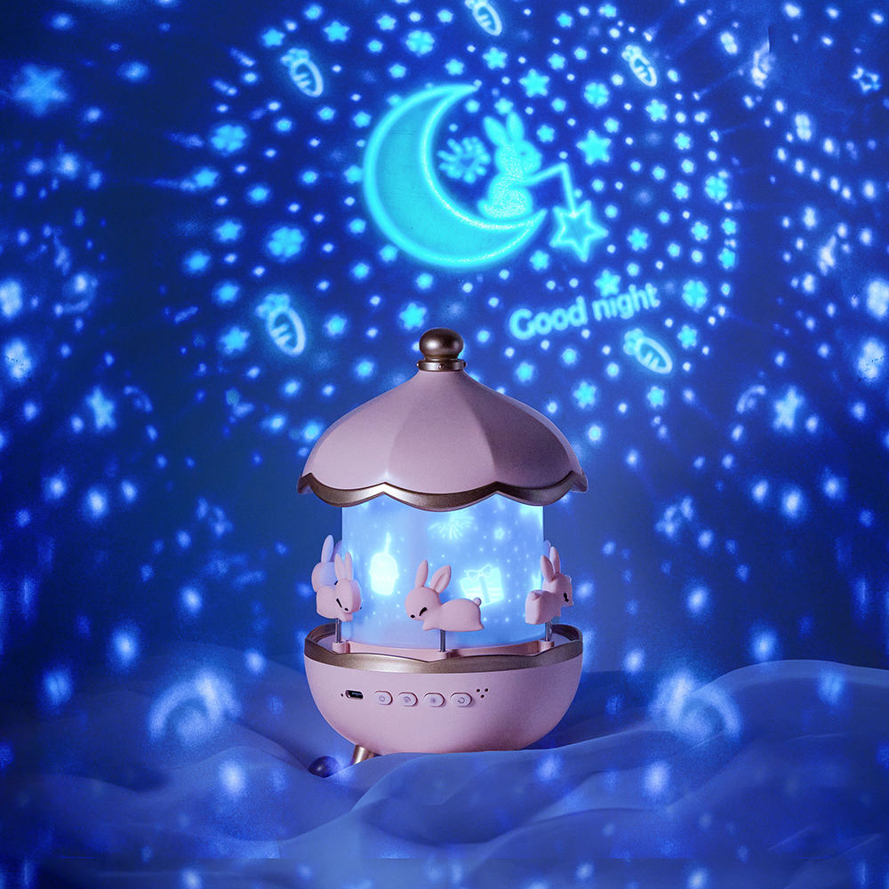 Bunny’s Carousel Night Light Projector for Kids Room,Rabbits 6 Film,Baby Night Light Projector,USB Cable,360 Rotating
