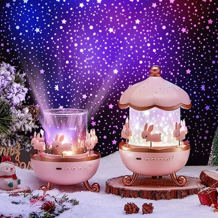 Bunny’s Carousel Night Light Projector for Kids Room,Rabbits 6 Film,Baby Night Light Projector,USB Cable,360 Rotating