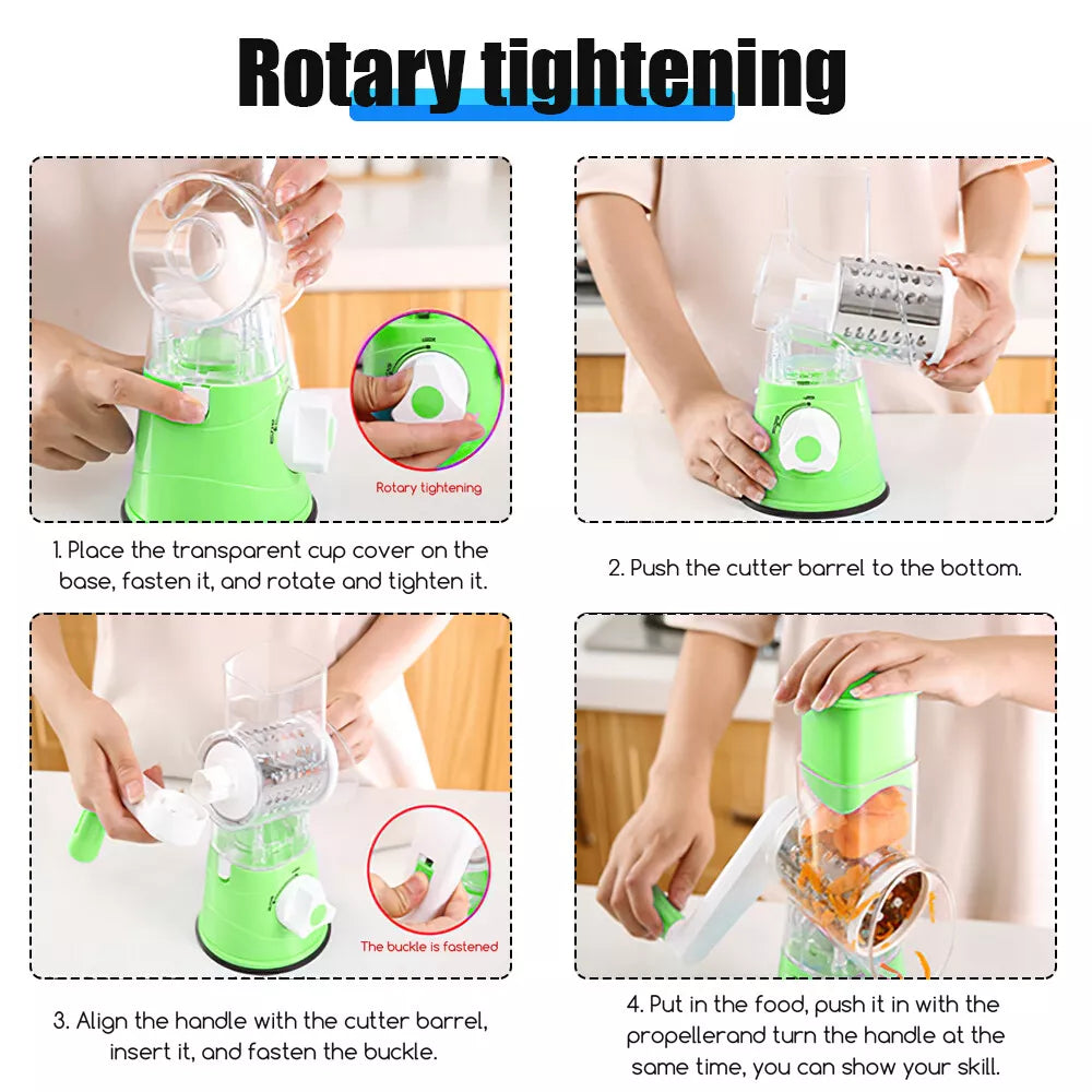 3 in 1 Vegetable Chopper - Drum Style Cutter, Slicer & Chopper
