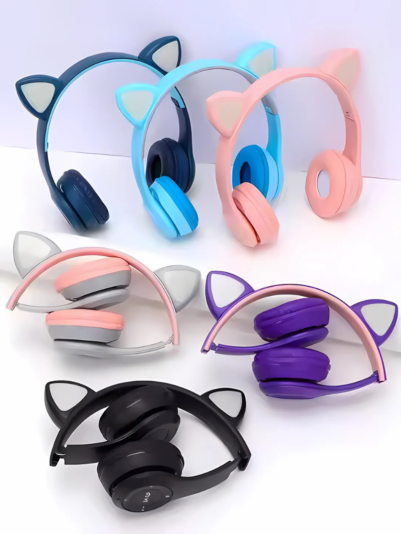 Cute Cat Ear Wireless Bluetooth Headphones β Foldable & Stylish