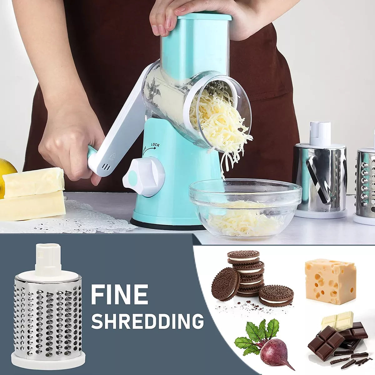 3 in 1 Vegetable Chopper - Drum Style Cutter, Slicer & Chopper