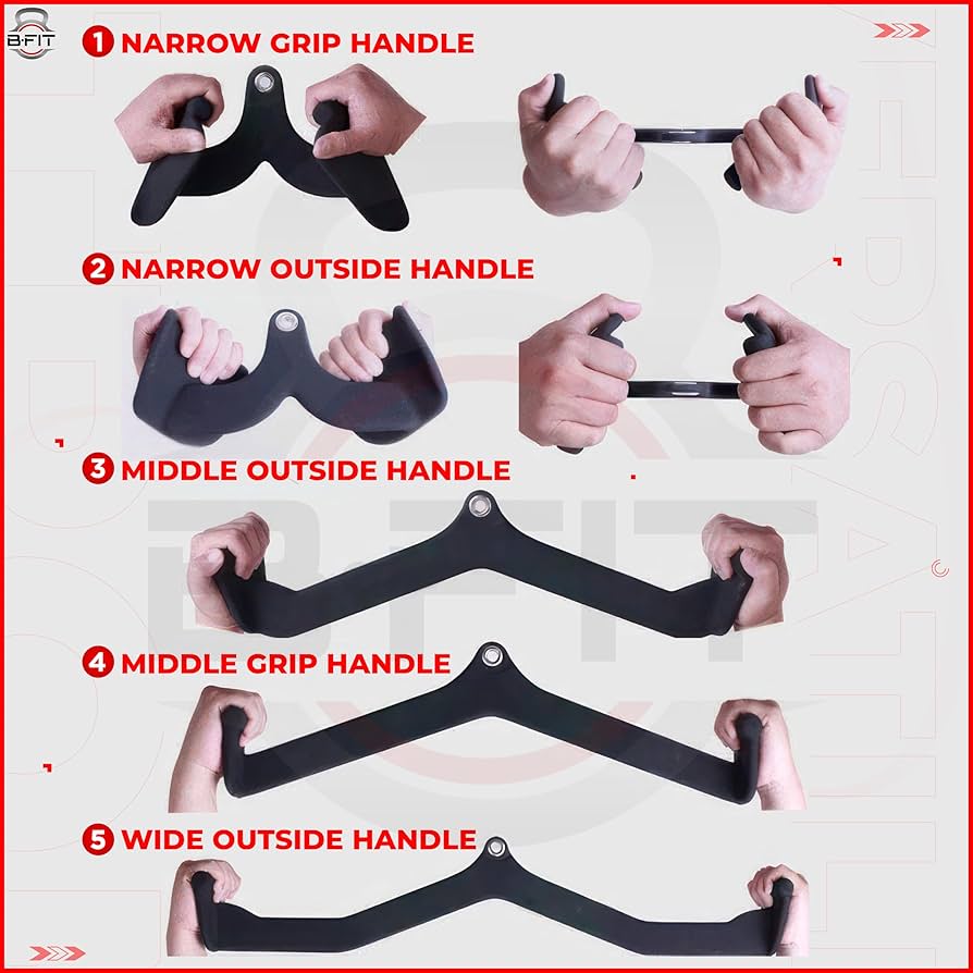 Mag Grip Set of 5 LAT Pull Down Bar for Cable Machine, LAT Pulldown Attachments T Bar V Bar Cable Attachment, Back Tricep Bar Strength Training Handle